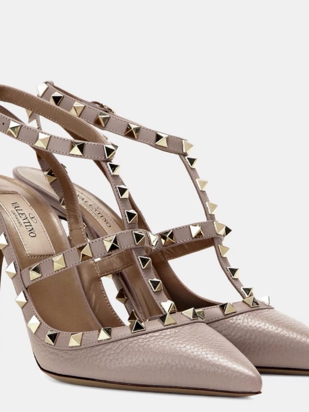 Valentino Pink-Taupe Rockstud Pointed Slingback Pump Gaged grainy leather